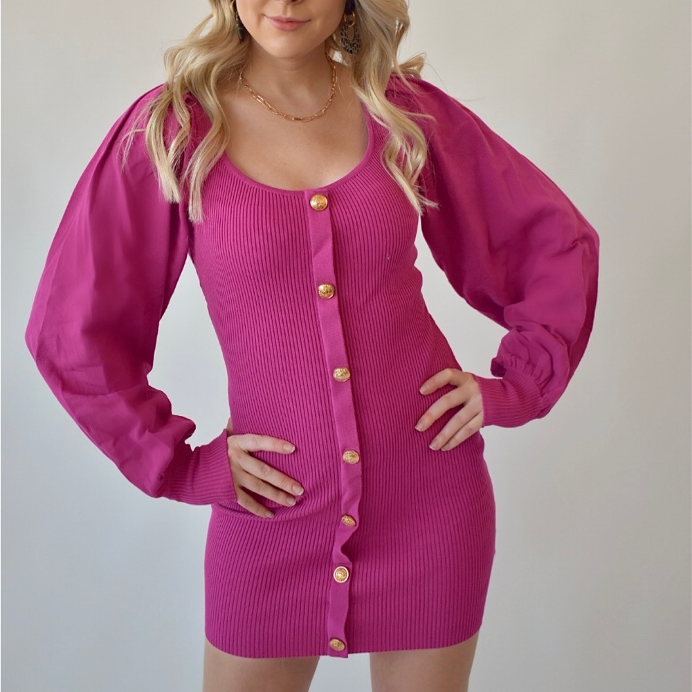 Magenta Knit Sweater Dress